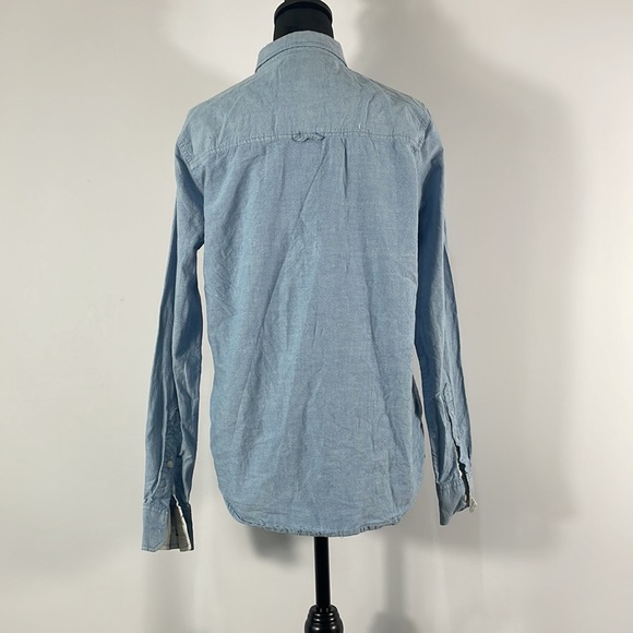 Small, Light Blue Dravus button up shirt with center & sleeve flower accents - Picture 3 of 8